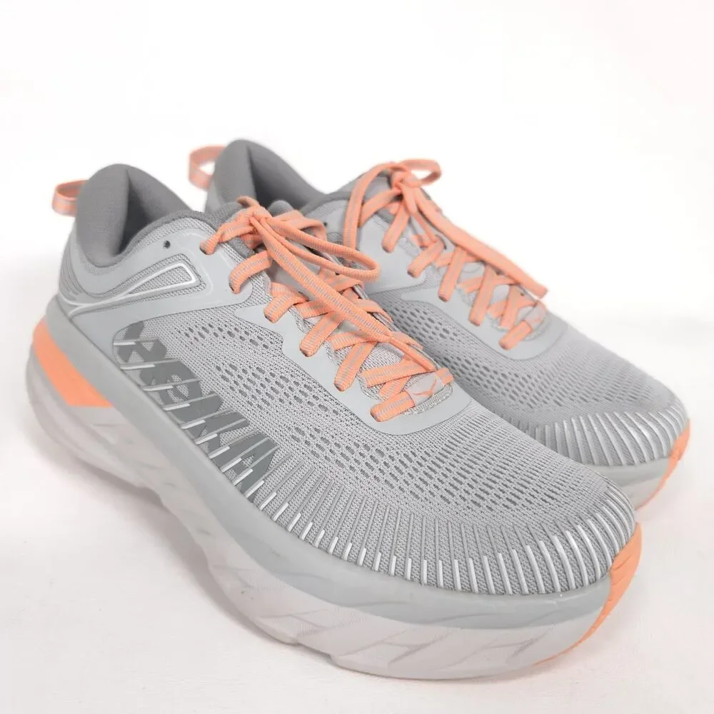 HOKA‎ Women's US 9 Gray Peach Athletic Sneakers Running Cushioned BONDI 7